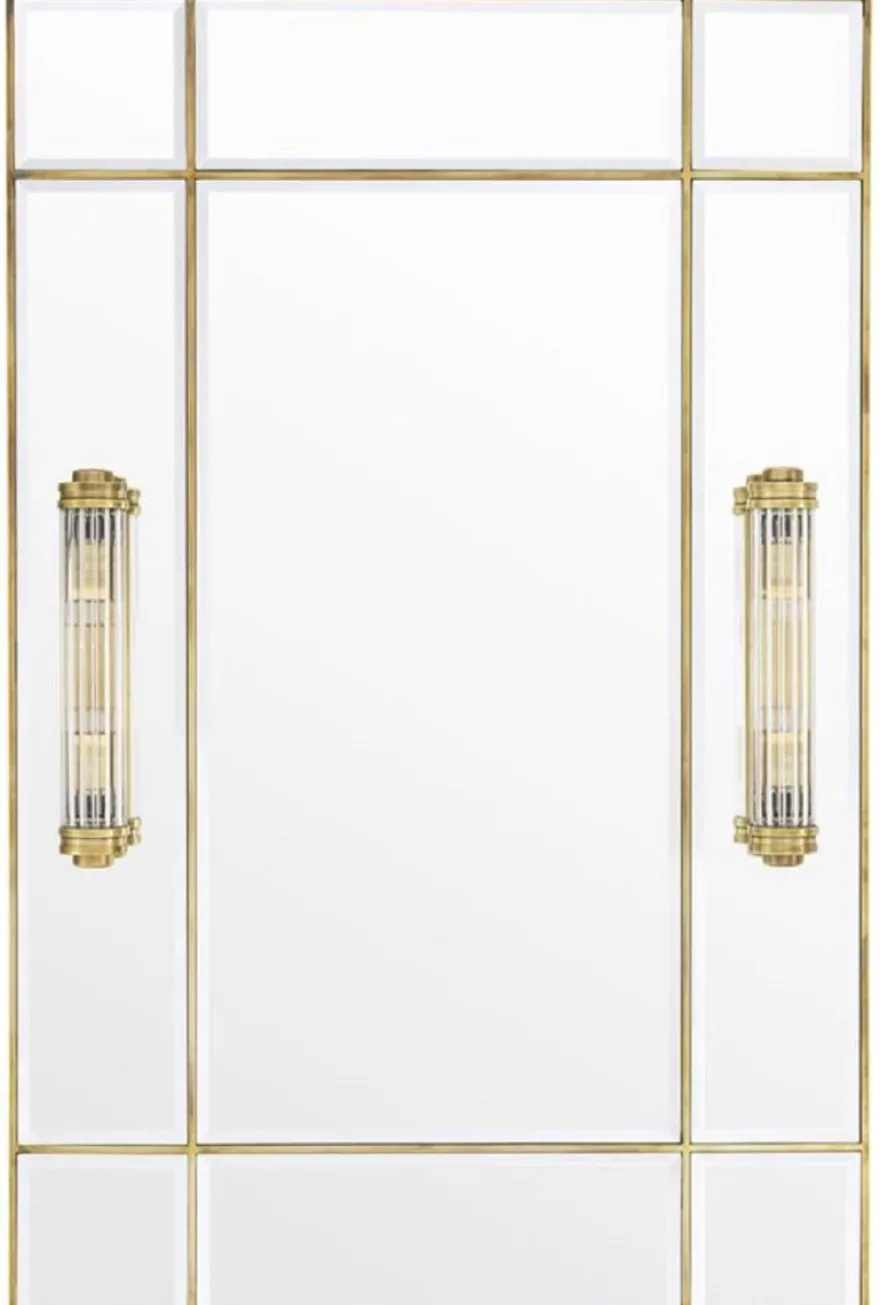 Casa Padrino Luxus Wandspiegel mit Licht Vintage Messingfarben 90 x 13 x H. 140 cm - Luxus Qualität