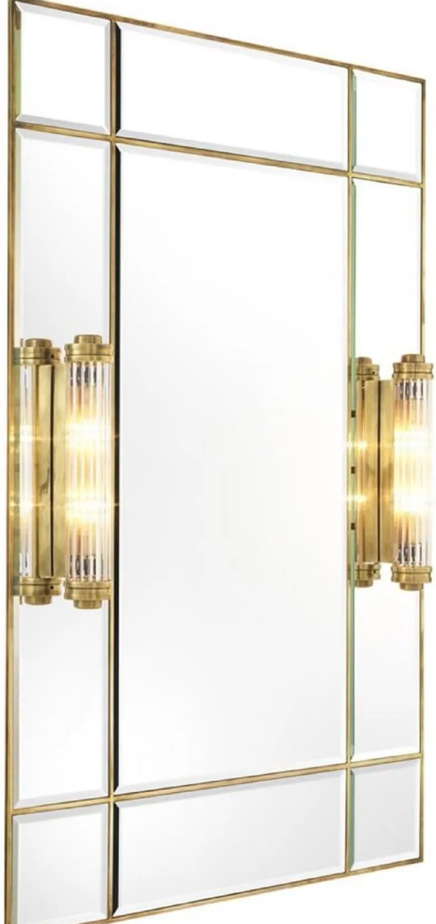 Casa Padrino Luxus Wandspiegel mit Licht Vintage Messingfarben 90 x 13 x H. 140 cm - Luxus Qualität