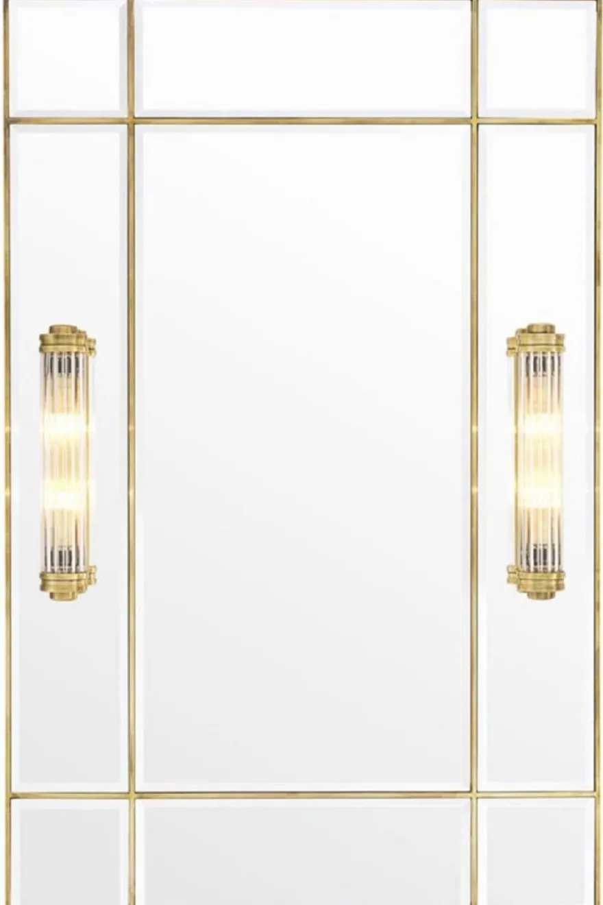 Casa Padrino Luxus Wandspiegel mit Licht Vintage Messingfarben 90 x 13 x H. 140 cm - Luxus Qualität