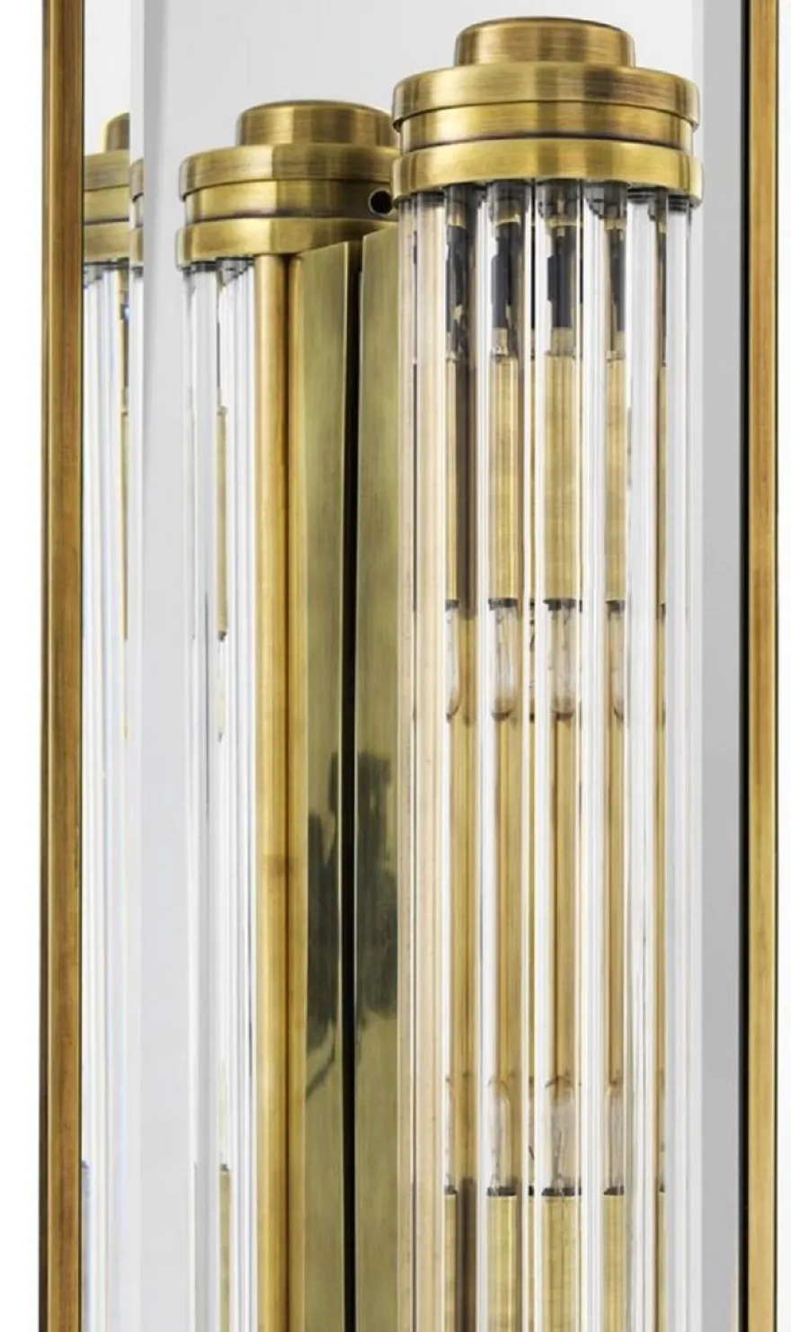 Casa Padrino Luxus Wandspiegel mit Licht Vintage Messingfarben 90 x 13 x H. 140 cm - Luxus Qualität