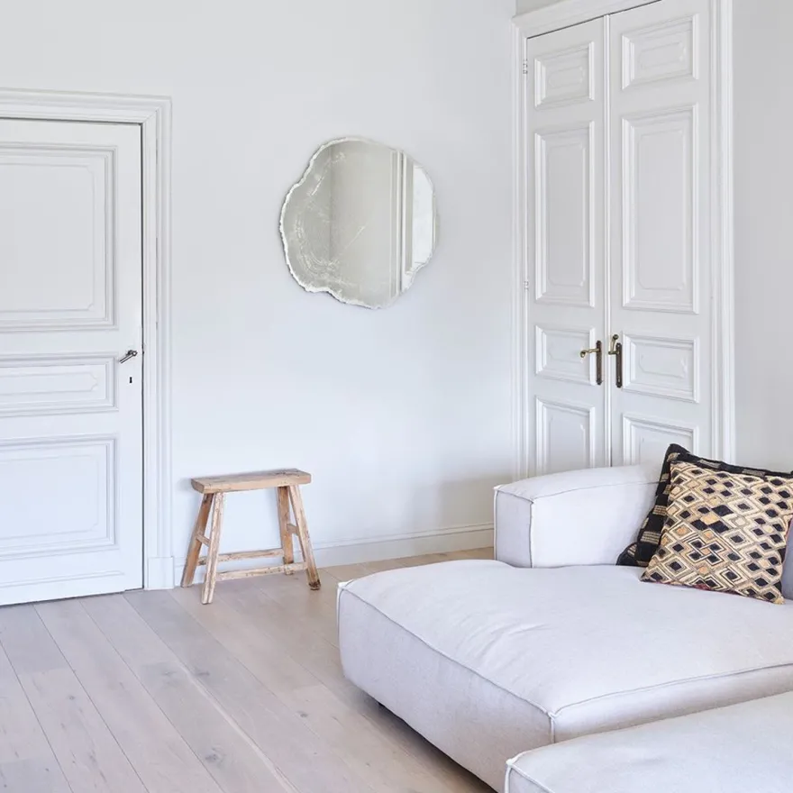 Casa Padrino Luxus Wandspiegel im Baumscheiben Design Weiß / Beige 80 x 2,5 x H. 78 cm - Wohnzimmer Spiegel - Schlafzimmer Spiegel - Garderoben Spiegel - Luxus Möbel - Luxus Interior