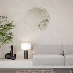 Casa Padrino Luxus Wandspiegel im Baumscheiben Design Weiß / Beige 80 x 2,5 x H. 78 cm - Wohnzimmer Spiegel - Schlafzimmer Spiegel - Garderoben Spiegel - Luxus Möbel - Luxus Interior