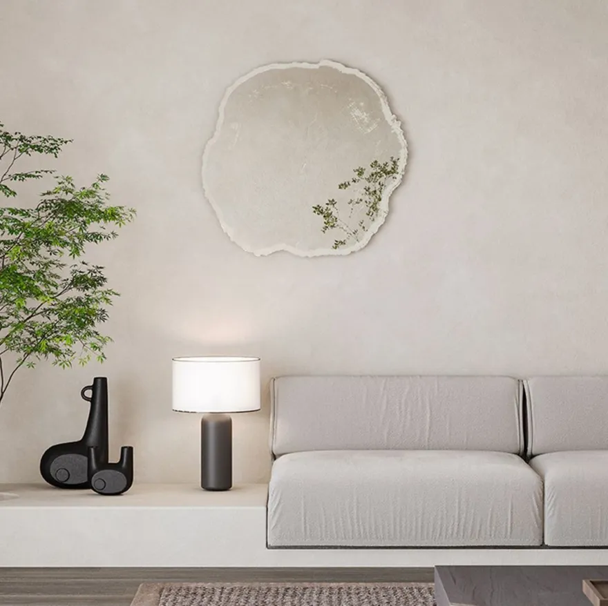 Casa Padrino Luxus Wandspiegel im Baumscheiben Design Weiß / Beige 80 x 2,5 x H. 78 cm - Wohnzimmer Spiegel - Schlafzimmer Spiegel - Garderoben Spiegel - Luxus Möbel - Luxus Interior