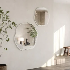 Casa Padrino Luxus Wandspiegel im Baumscheiben Design Weiß / Beige 80 x 2,5 x H. 78 cm - Wohnzimmer Spiegel - Schlafzimmer Spiegel - Garderoben Spiegel - Luxus Möbel - Luxus Interior