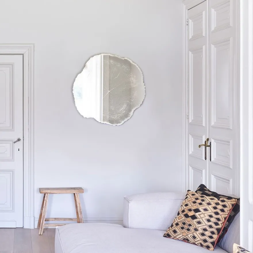 Casa Padrino Luxus Wandspiegel im Baumscheiben Design Weiß / Beige 80 x 2,5 x H. 78 cm - Wohnzimmer Spiegel - Schlafzimmer Spiegel - Garderoben Spiegel - Luxus Möbel - Luxus Interior