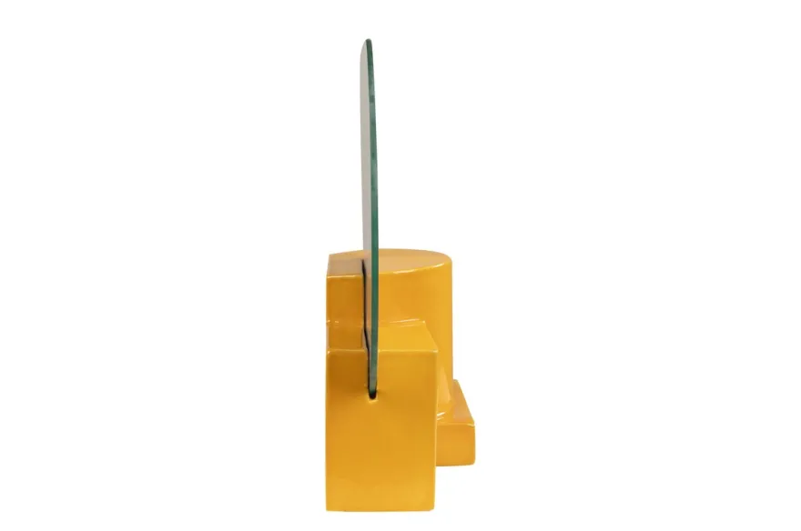 Casa Padrino Luxus Wandspiegel Gelb 35,5 x 12,5 x H. 38,5 cm - Kleiner Tisch- und Wandspiegel mit Steingut Rahmen im Poppy Yellow Finish - Luxus Deko Accessoires