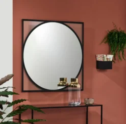 Casa Padrino Luxus Wandspiegel Schwarz 90 x H. 90 cm - Wohnzimmer Spiegel - Garderoben Spiegel - Luxus Kollektion