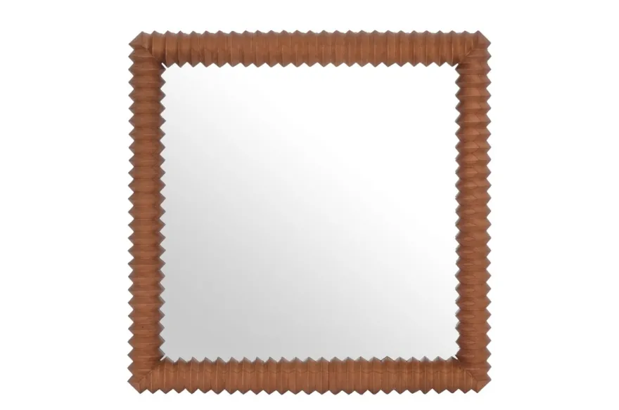 Casa Padrino Luxus Wandspiegel Braun 56,5 x 4 x H. 56,5 cm - Quadratischer Wandspiegel Kiko mit Rahmen aus Mindi-Holz im Amber Finish - Luxus Deko Accessoires