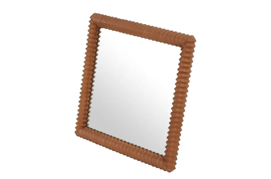 Casa Padrino Luxus Wandspiegel Braun 56,5 x 4 x H. 56,5 cm - Quadratischer Wandspiegel Kiko mit Rahmen aus Mindi-Holz im Amber Finish - Luxus Deko Accessoires