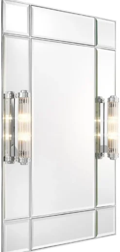 Casa Padrino Luxus Wandspiegel mit Licht Silber 90 x 13 x H. 140 cm - Luxus Qualität