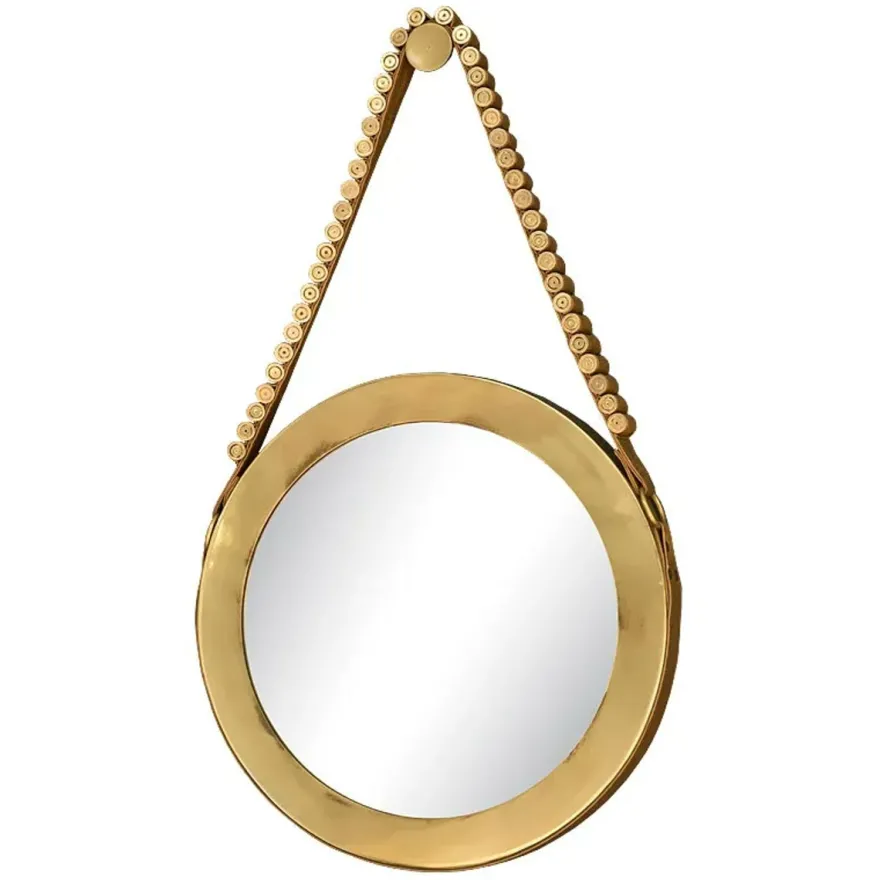 Casa Padrino Luxus Wandspiegel Gold Ø 40 cm - Runder Spiegel an Messingband