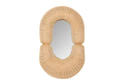 Casa Padrino Luxus Wandspiegel Naturfarben 75 x 17 x H. 120 cm - Wandspiegel mit tiefem Rahmen aus geflochtenem Rattan - Luxus Deko Accessoires