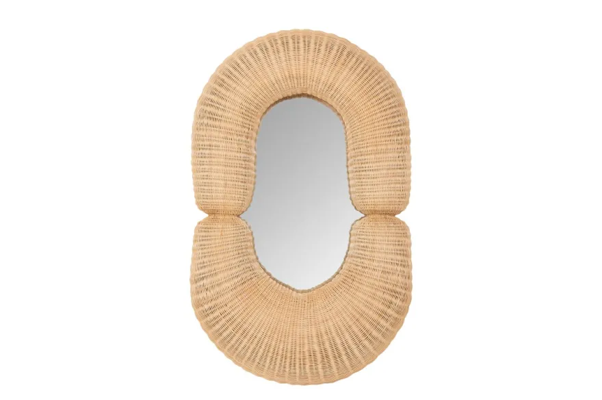 Casa Padrino Luxus Wandspiegel Naturfarben 75 x 17 x H. 120 cm - Wandspiegel mit tiefem Rahmen aus geflochtenem Rattan - Luxus Deko Accessoires