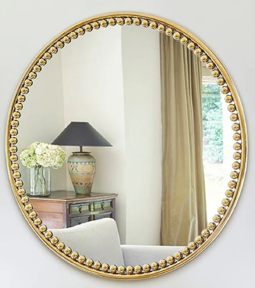 Casa Padrino Luxus Wandspiegel Gold Ø 107 cm - Runder Wohnzimmer Spiegel mit Metallrahmen - Schlafzimmer Spiegel - Badezimmer Spiegel - Garderoben Spiegel - Luxus Kollektion
