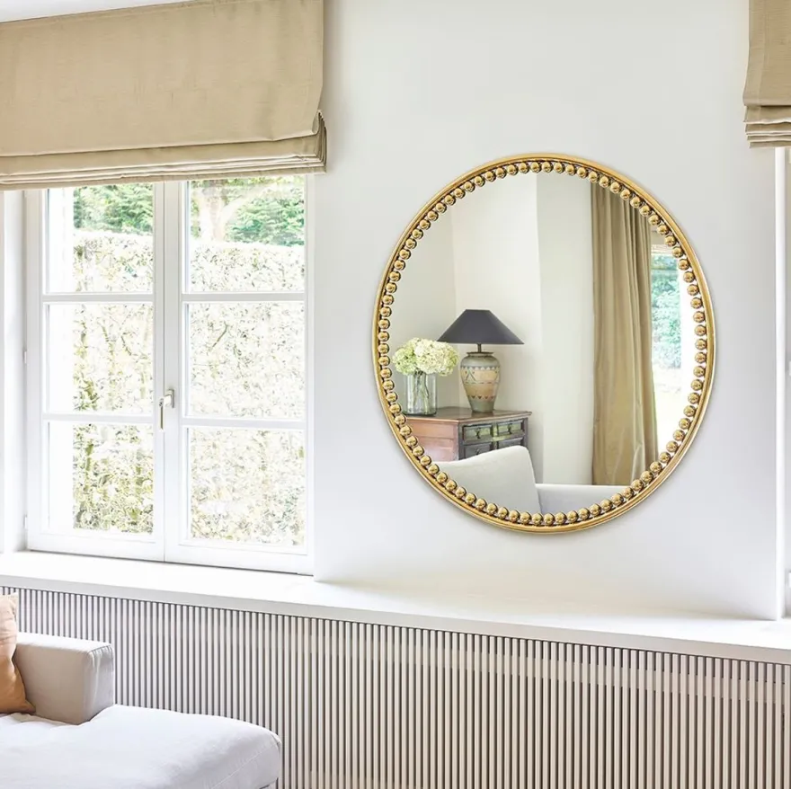 Casa Padrino Luxus Wandspiegel Gold Ø 107 cm - Runder Wohnzimmer Spiegel mit Metallrahmen - Schlafzimmer Spiegel - Badezimmer Spiegel - Garderoben Spiegel - Luxus Kollektion