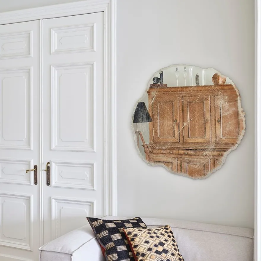Casa Padrino Luxus Wandspiegel im Baumscheiben Design Weiß / Beige 101 x 2,5 x H. 98 cm - Wohnzimmer Spiegel - Schlafzimmer Spiegel - Garderoben Spiegel - Luxus Möbel - Luxus Interior