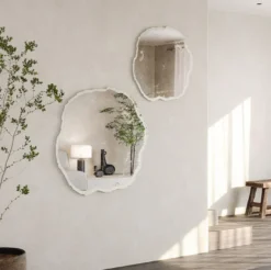 Casa Padrino Luxus Wandspiegel im Baumscheiben Design Weiß / Beige 101 x 2,5 x H. 98 cm - Wohnzimmer Spiegel - Schlafzimmer Spiegel - Garderoben Spiegel - Luxus Möbel - Luxus Interior
