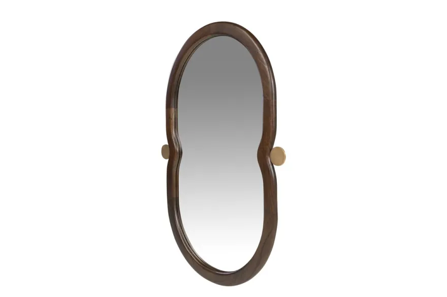 Casa Padrino Luxus Wandspiegel Braun / Gold 73,5 x 3 x H. 105 cm - Großer Wandspiegel Touma XL mit Rahmen aus Mindi-Holz und Messing - Luxus Deko Accessoires