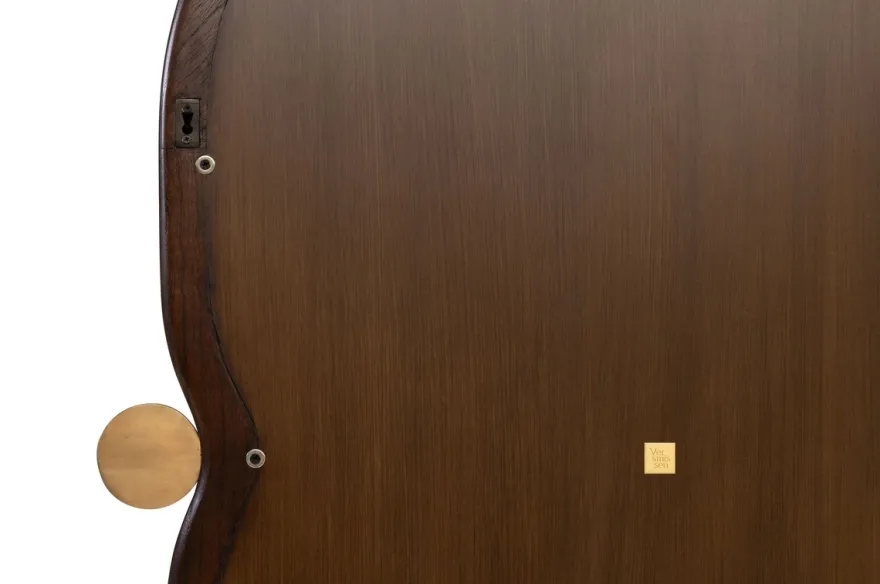 Casa Padrino Luxus Wandspiegel Braun / Gold 73,5 x 3 x H. 105 cm - Großer Wandspiegel Touma XL mit Rahmen aus Mindi-Holz und Messing - Luxus Deko Accessoires