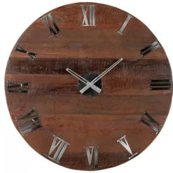 Casa Padrino Luxus Wanduhr Braun / Silber Ø 79 cm - Große runde Holz Wanduhr mit römischen Ziffern