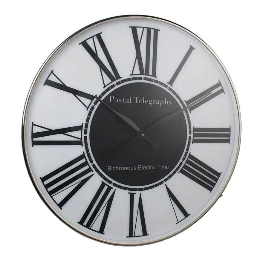 Casa Padrino Luxus Wanduhr Weiß / Schwarz Ø 61 cm - Große runde Wanduhr mit römischen Ziffern
