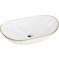 Casa Padrino Luxus Waschbecken Schale Weiß / Gold 60 cm - Badezimmer Accessoires