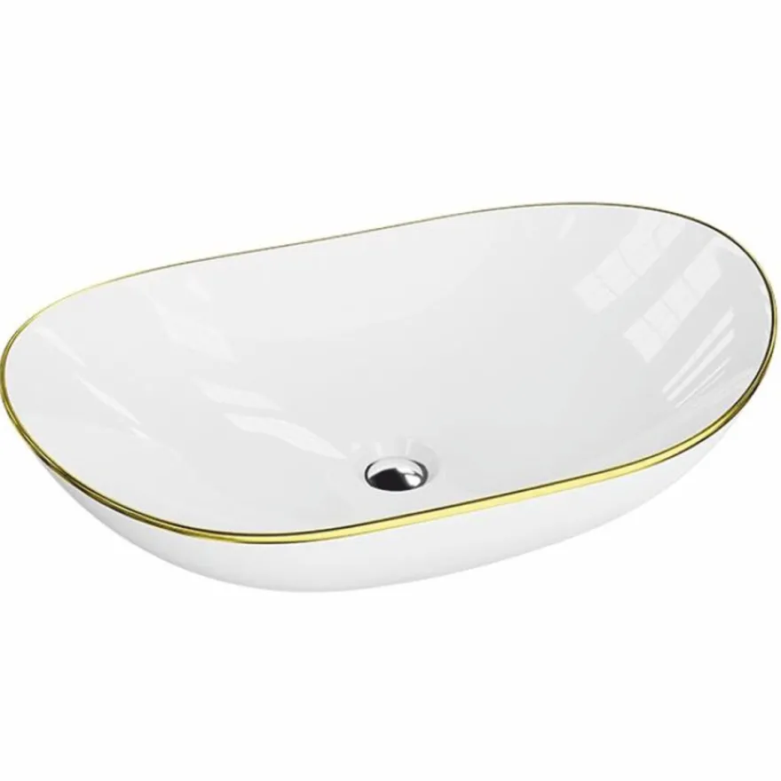 Casa Padrino Luxus Waschbecken Schale Weiß / Gold 60 cm - Badezimmer Accessoires