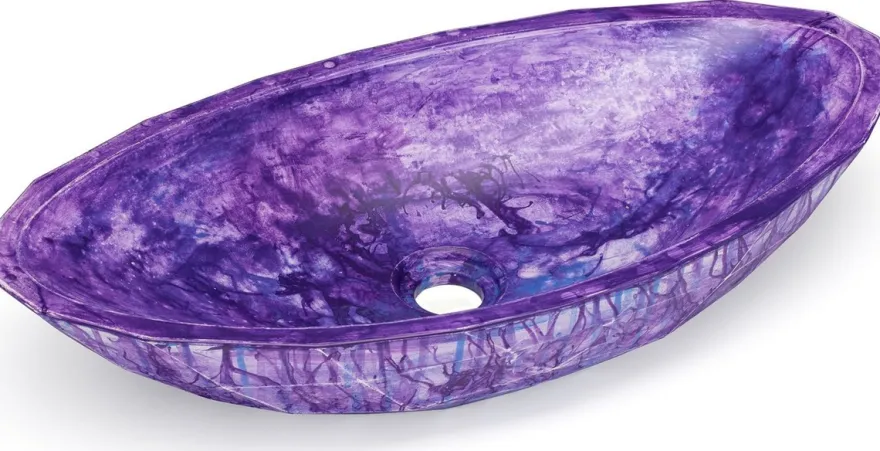 Casa Padrino Luxus Waschbecken Schale Lila / Blau 60,9 x 29,7 x H. 11,9 cm - Handgefertigtes Beton Waschbecken - Badezimmer Accessoires - Luxus Badezimmer Zubehör