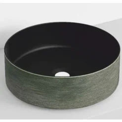 Casa Padrino Luxus Waschbecken Schale Schwarz / Grün Ø 36 cm - Rundes Keramik Waschbecken - Badezimmer Accessoires