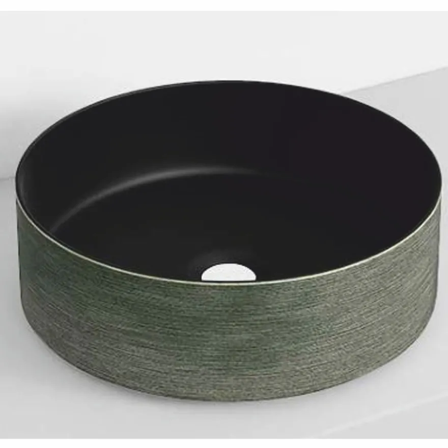 Casa Padrino Luxus Waschbecken Schale Schwarz / Grün Ø 36 cm - Rundes Keramik Waschbecken - Badezimmer Accessoires