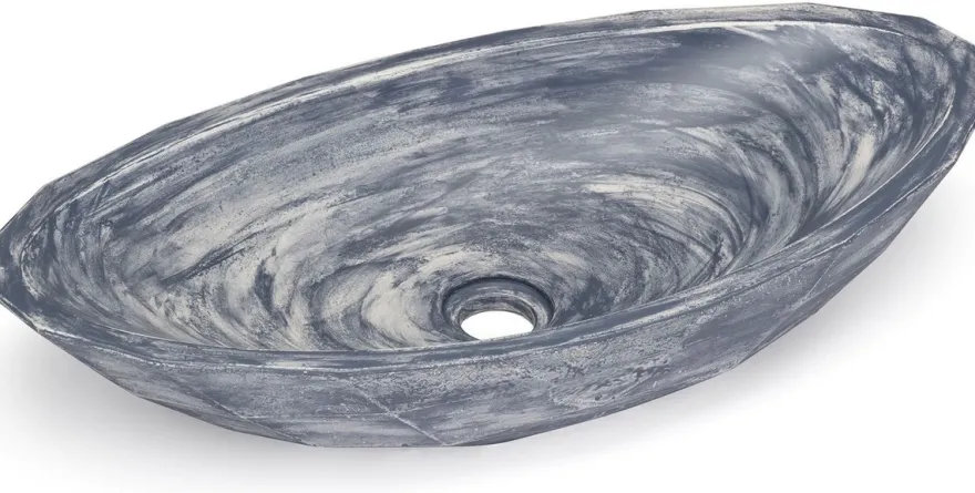 Casa Padrino Luxus Waschbecken Schale Grau / Weiß 60,9 x 29,7 x H. 11,9 cm - Handgefertigtes Beton Waschbecken - Badezimmer Accessoires - Luxus Badezimmer Zubehör