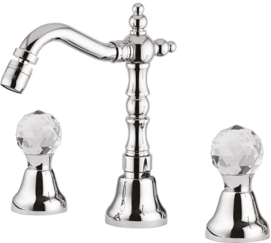 Casa Padrino Luxus Waschtisch Armatur 3-Loch-Design mit Swarovski Kristallglas in Silber, H. 20 cm