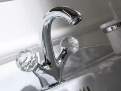 Casa Padrino Luxus Waschtischarmatur mit Swarovski Kristallglas Silber 13,5 x 16,5 cm