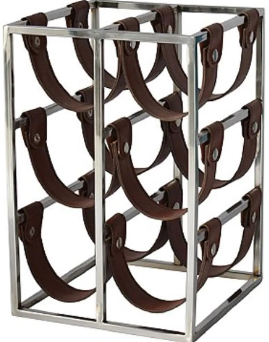 Casa Padrino Luxus Weinflaschenhalter Silber / Braun 26 x 28 x H. 39 cm - Kleines Weinregal für 6 Flaschen