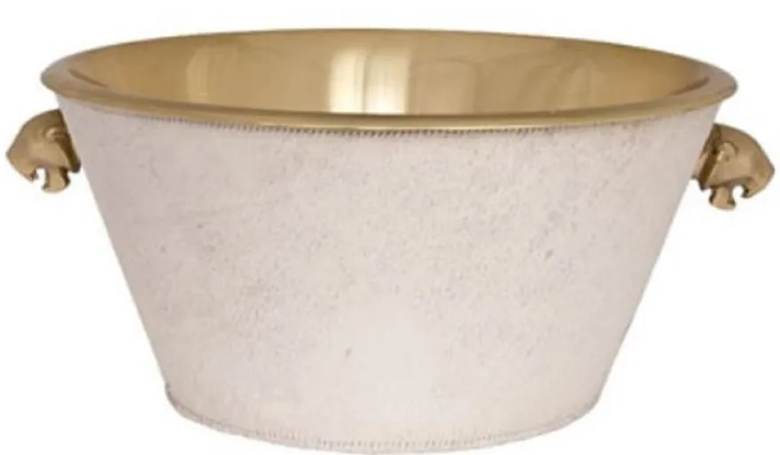 Casa Padrino Luxus Weinkühler Messingfarben / Weiß Ø 46 x H. 22 cm - Gastronomie Accessoires