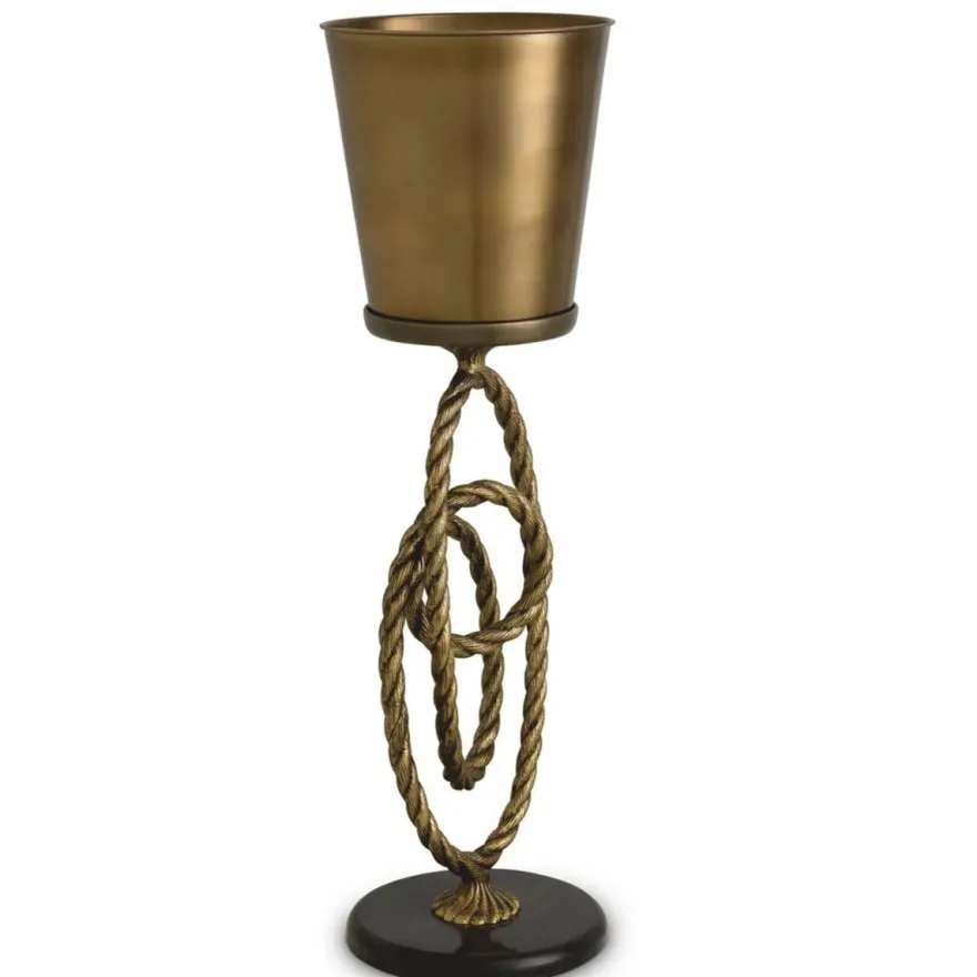 Casa Padrino Luxus Weinkühler mit Ständer Antik Messing / Schwarz H. 80,5 cm