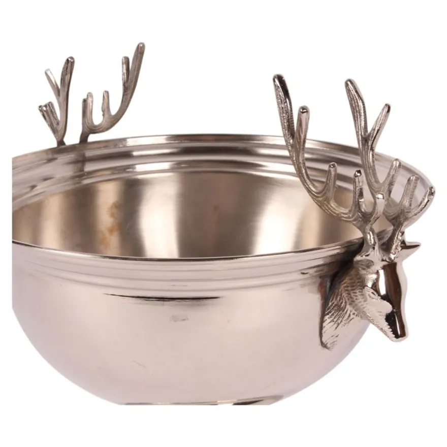 Casa Padrino Luxus Weinkühler Silber Ø 27,5 x H. 21,5 cm - Sektkühler Pokal mit Hirschkopf Griffen
