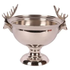 Casa Padrino Luxus Weinkühler Silber Ø 27,5 x H. 21,5 cm - Sektkühler Pokal mit Hirschkopf Griffen