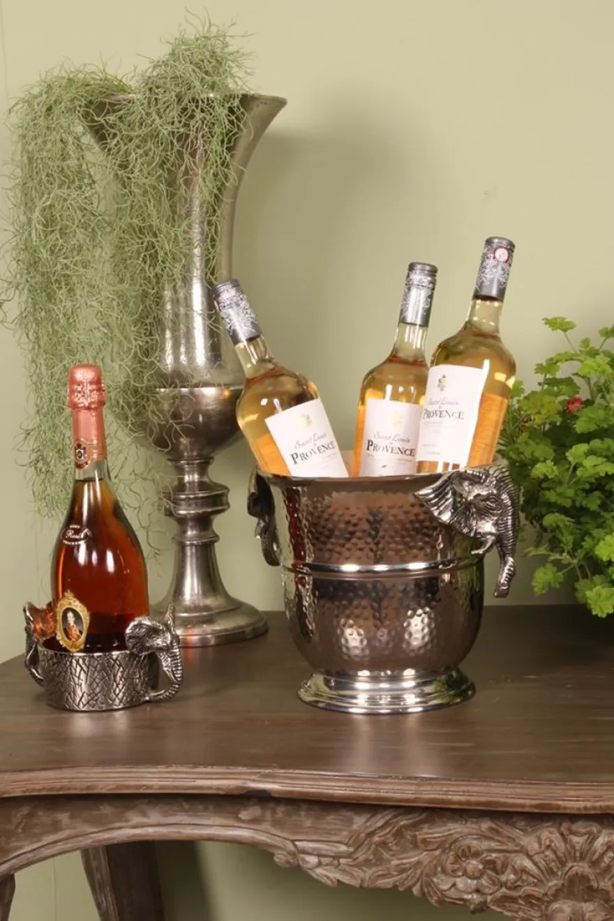 Casa Padrino Luxus Weinkühler Silber Ø 24 x H. 22 cm - Sektkühler mit Elefantenkopf Griffen