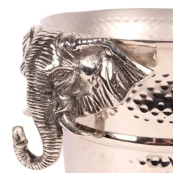 Casa Padrino Luxus Weinkühler Silber Ø 24 x H. 22 cm - Sektkühler mit Elefantenkopf Griffen
