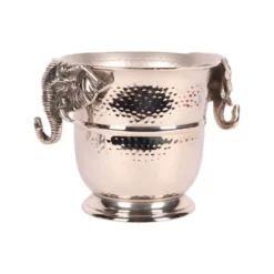 Casa Padrino Luxus Weinkühler Silber Ø 24 x H. 22 cm - Sektkühler mit Elefantenkopf Griffen
