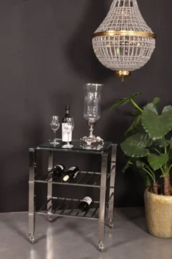 Casa Padrino Luxus Weinregal Silber 60 x 50 x H. 75 cm - Weinständer mit Glasablage - Gastronomie Accessoires