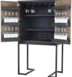 Casa Padrino Luxus Weinschrank mit 2 Türen Braun / Dunkelbraun / Schwarz 95 x 58 x H. 168,5 cm - Barmöbel - Luxus Qualität