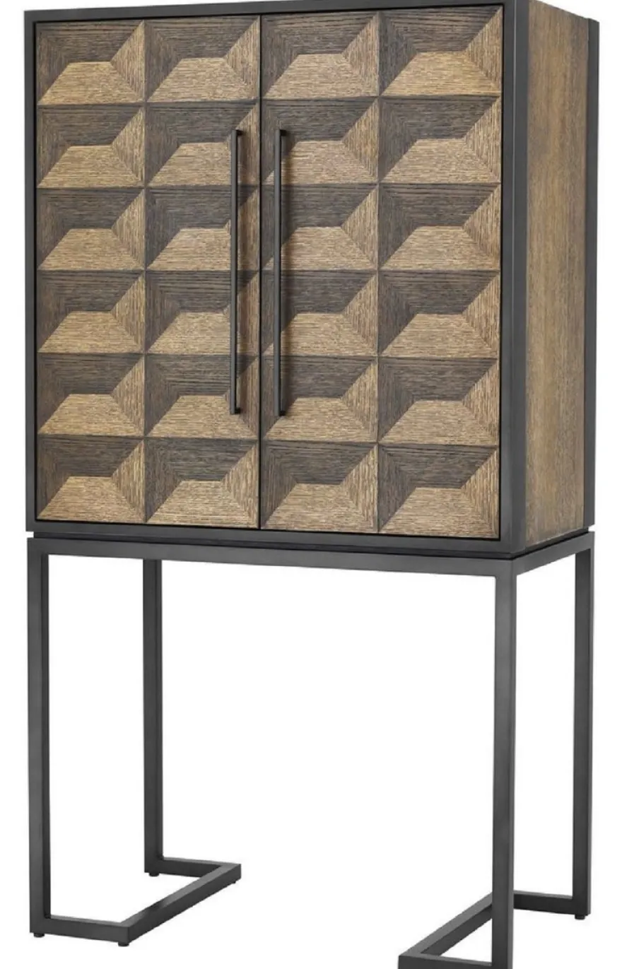 Casa Padrino Luxus Weinschrank mit 2 Türen Braun / Dunkelbraun / Schwarz 95 x 58 x H. 168,5 cm - Barmöbel - Luxus Qualität