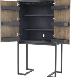Casa Padrino Luxus Weinschrank mit 2 Türen Braun / Dunkelbraun / Schwarz 95 x 58 x H. 168,5 cm - Barmöbel - Luxus Qualität