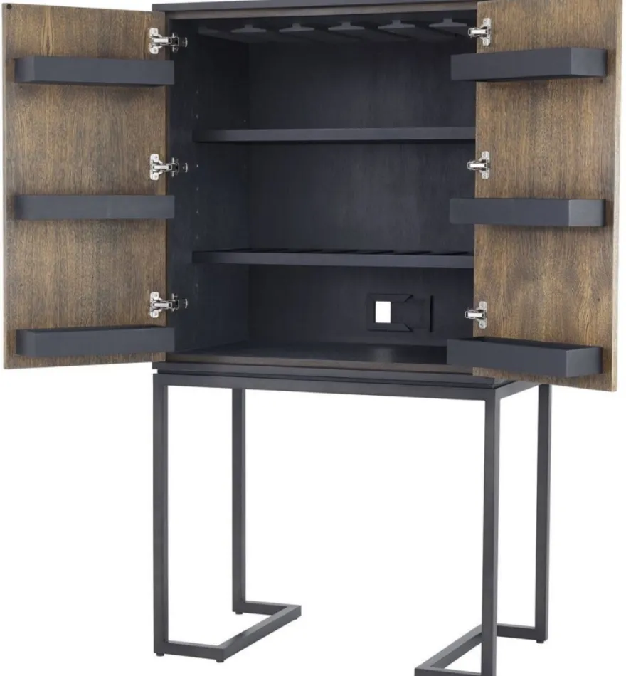 Casa Padrino Luxus Weinschrank mit 2 Türen Braun / Dunkelbraun / Schwarz 95 x 58 x H. 168,5 cm - Barmöbel - Luxus Qualität