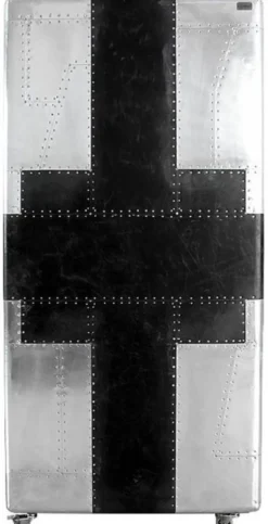 Casa Padrino Luxus Weinschrank im Koffer Design Silber / Schwarz 86 x 80 x H. 177 cm - Aluminium Barschrank - Kofferschrank - Flugzeug Möbel - Flieger Möbel - Aluminium Möbel - Luxus Bar Möbel