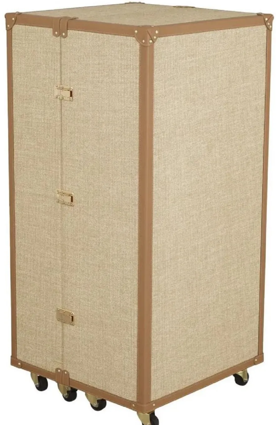 Casa Padrino Luxus Weinschrank im Koffer Design Naturfarben / Braun 59 x 59 x H. 122,5 cm - Kofferschrank mit Rollen - Bar Möbel - Luxus Möbel - Luxus Qualität