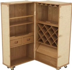 Casa Padrino Luxus Weinschrank im Koffer Design Naturfarben / Braun 59 x 59 x H. 122,5 cm - Kofferschrank mit Rollen - Bar Möbel - Luxus Möbel - Luxus Qualität