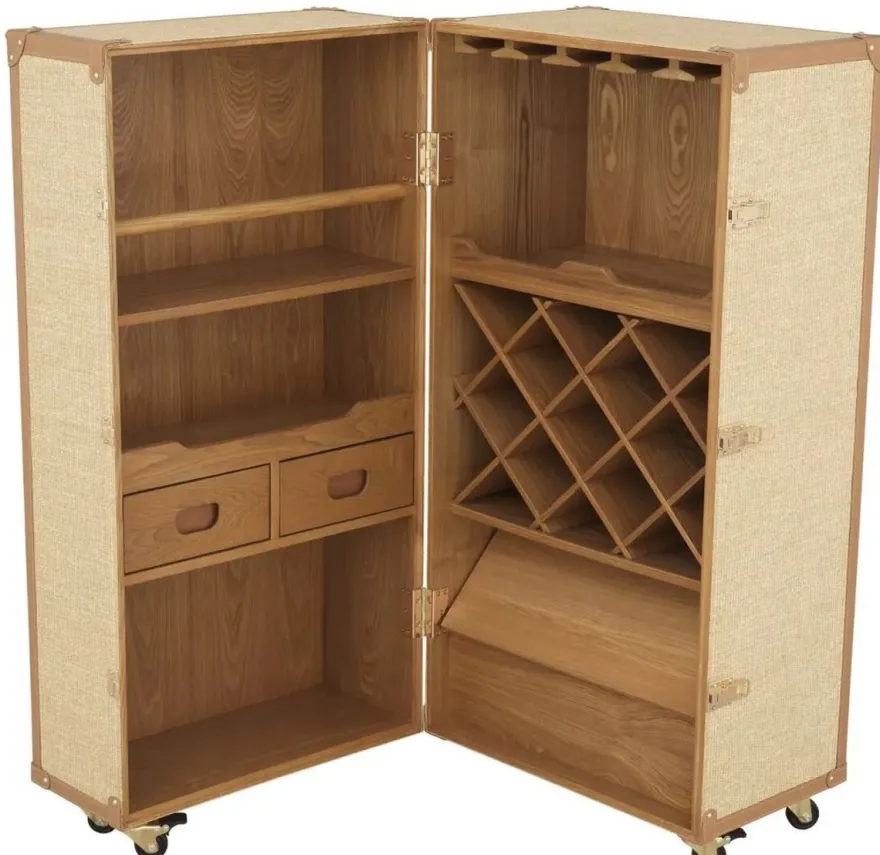 Casa Padrino Luxus Weinschrank im Koffer Design Naturfarben / Braun 59 x 59 x H. 122,5 cm - Kofferschrank mit Rollen - Bar Möbel - Luxus Möbel - Luxus Qualität